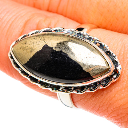 Pyrite In Black Onyx Rings handcrafted by Ana Silver Co - RING77716