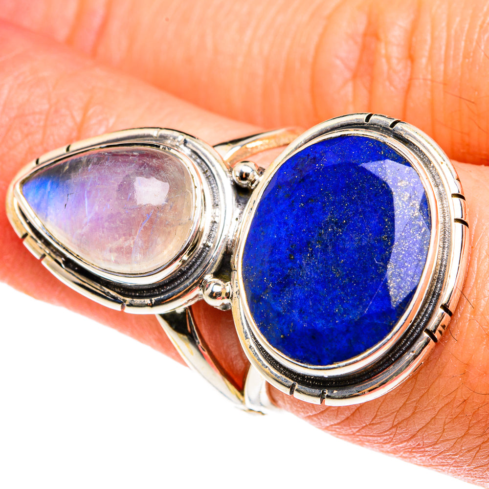 Lapis Lazuli, Rainbow Moonstone Rings handcrafted by Ana Silver Co - RING77733