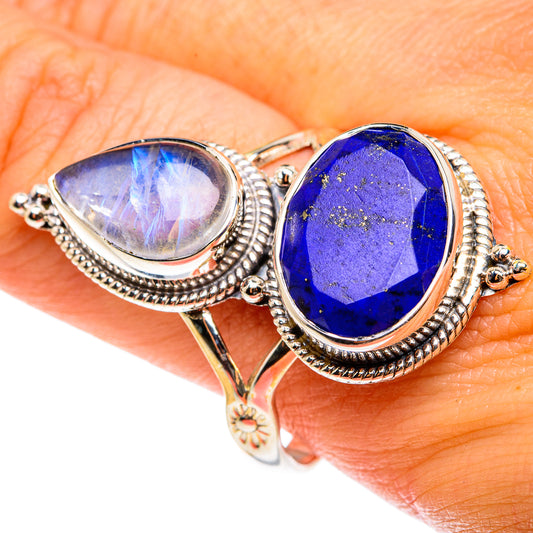 Lapis Lazuli, Rainbow Moonstone Rings handcrafted by Ana Silver Co - RING77774