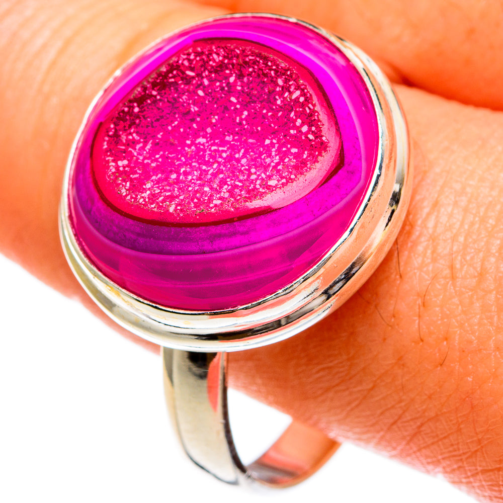 Pink Agate Druzy Rings handcrafted by Ana Silver Co - RING77831
