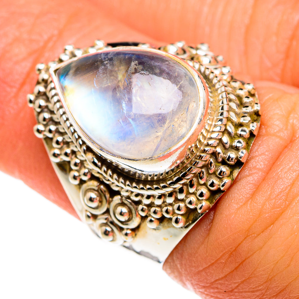 Rainbow Moonstone Rings handcrafted by Ana Silver Co - RING77844