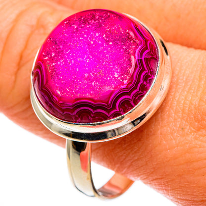 Pink Agate Druzy Rings handcrafted by Ana Silver Co - RING77861