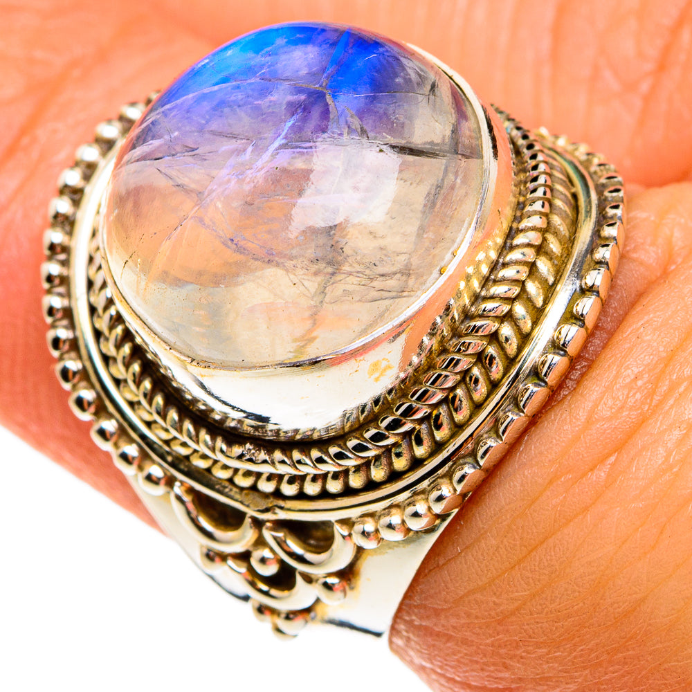 Rainbow Moonstone Rings handcrafted by Ana Silver Co - RING77905