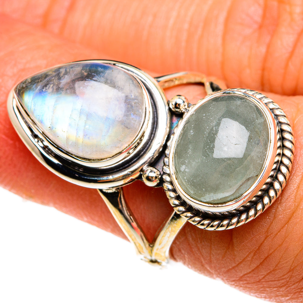 Rainbow Moonstone, Aquamarine Rings handcrafted by Ana Silver Co - RING77910