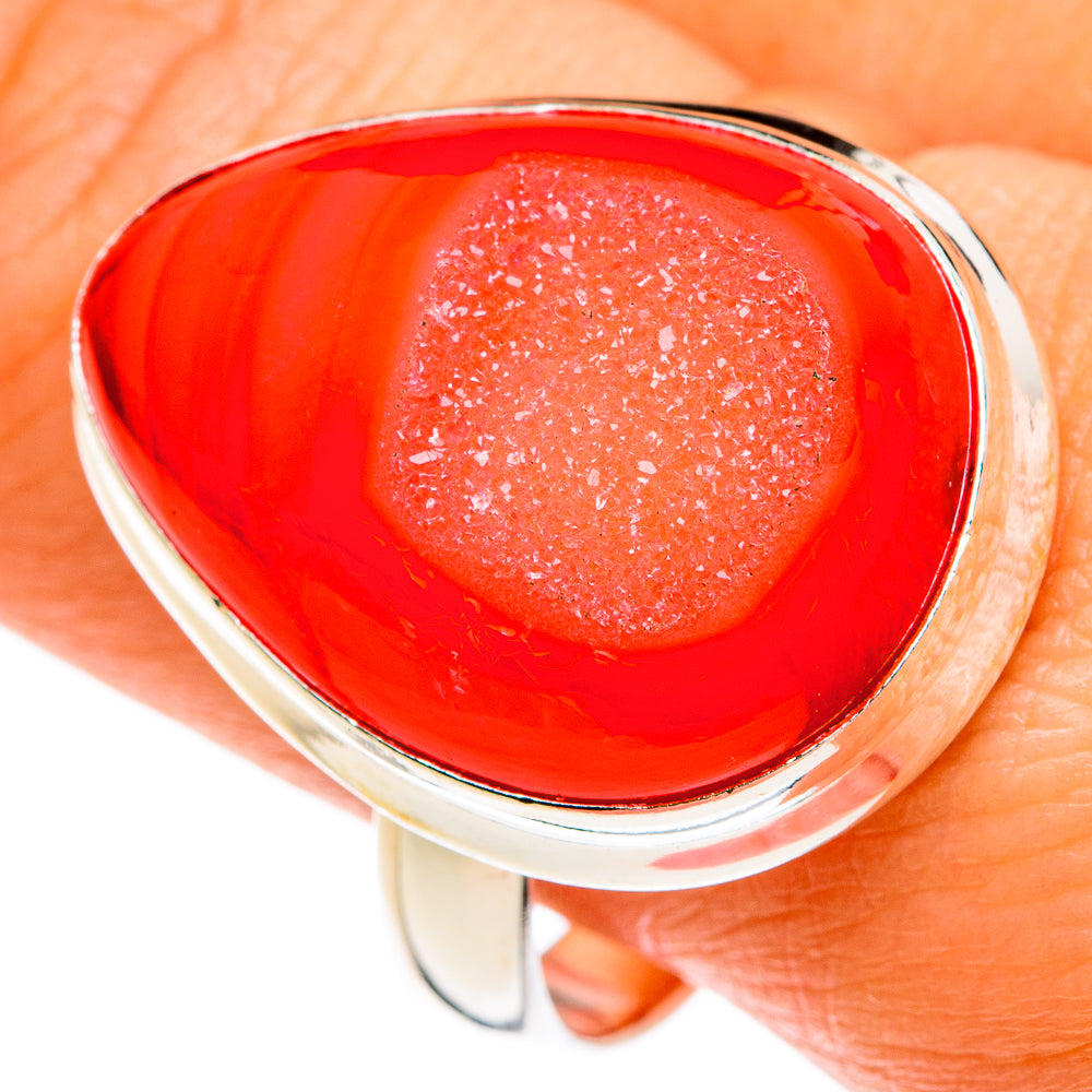 Red Agate Druzy Rings handcrafted by Ana Silver Co - RING77920