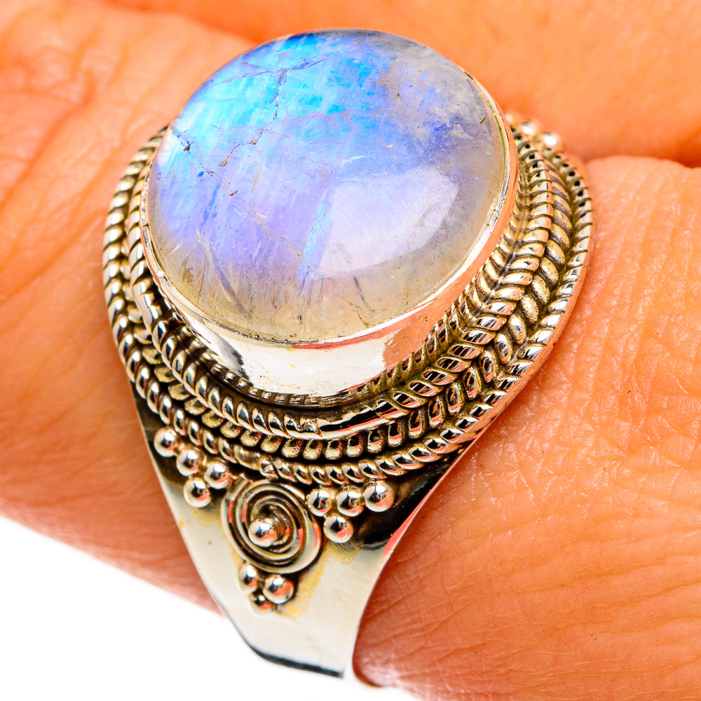Rainbow Moonstone Rings handcrafted by Ana Silver Co - RING77935