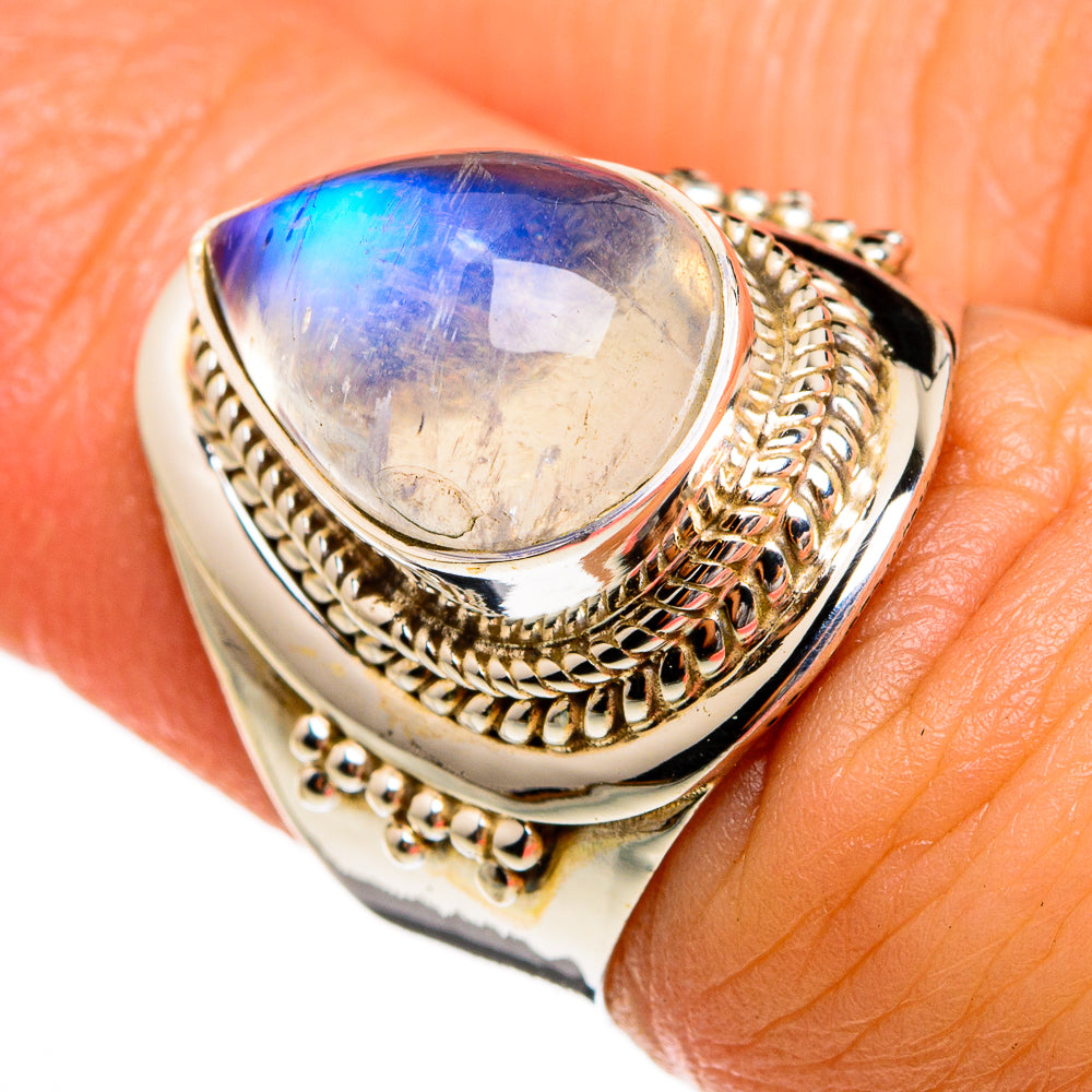 Rainbow Moonstone Rings handcrafted by Ana Silver Co - RING77938