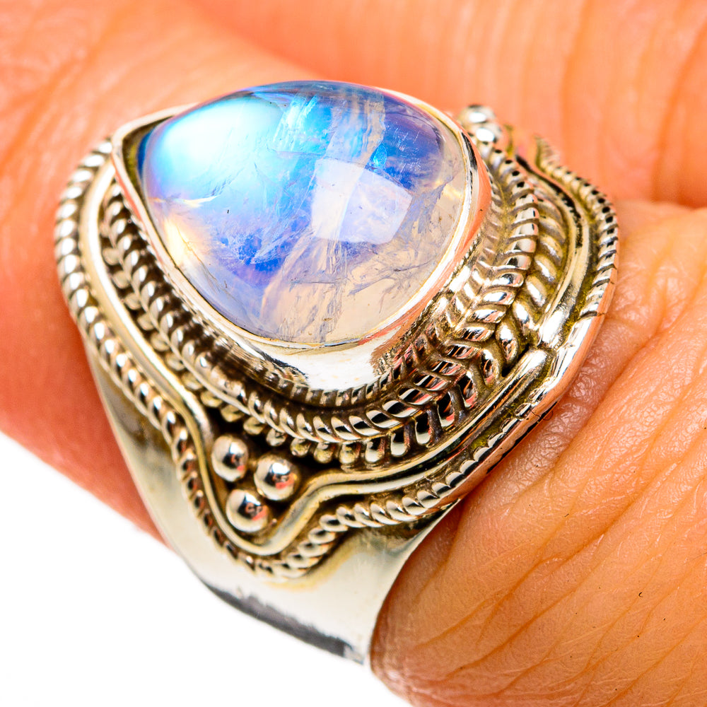 Rainbow Moonstone Rings handcrafted by Ana Silver Co - RING77972