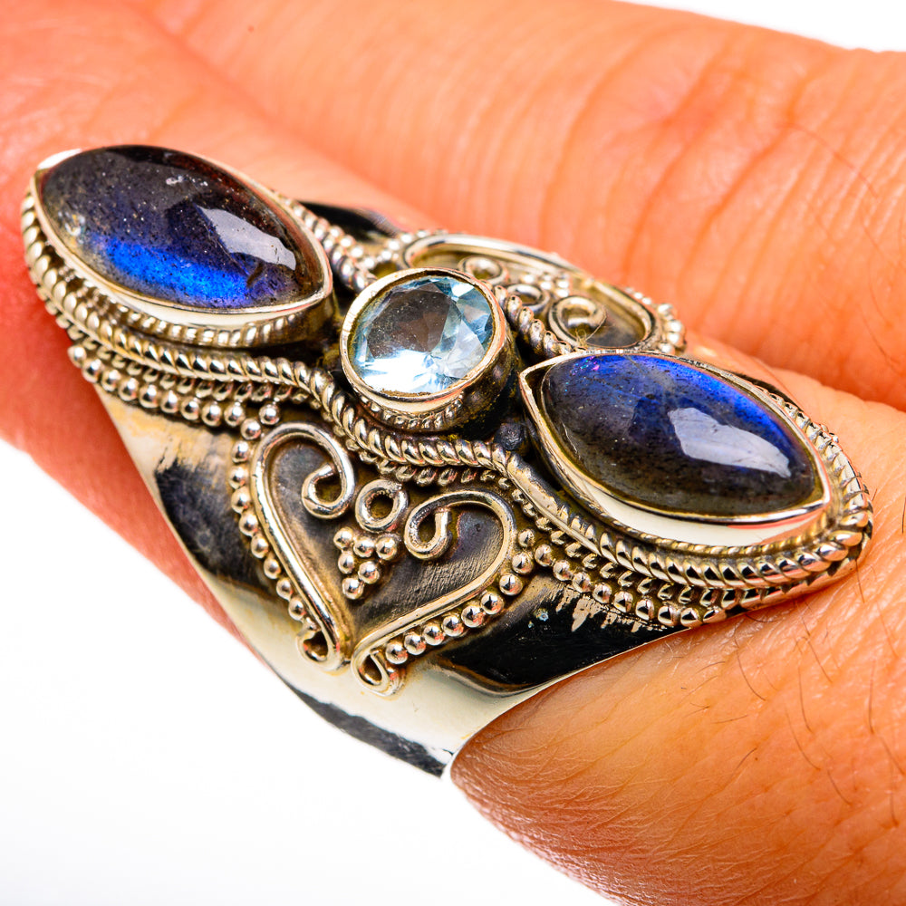 Labradorite, Blue Topaz Rings handcrafted by Ana Silver Co - RING77987