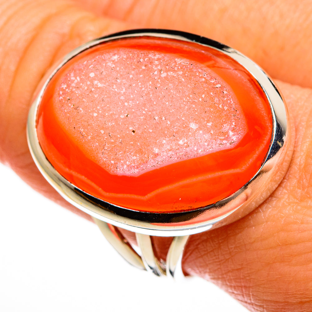 Orange Agate Druzy Rings handcrafted by Ana Silver Co - RING78002