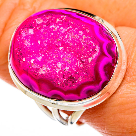 Pink Agate Druzy Rings handcrafted by Ana Silver Co - RING78003