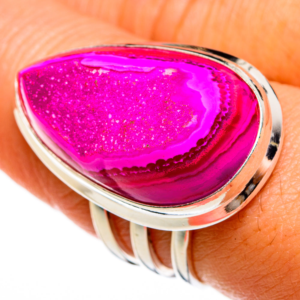Pink Agate Druzy Rings handcrafted by Ana Silver Co - RING78004
