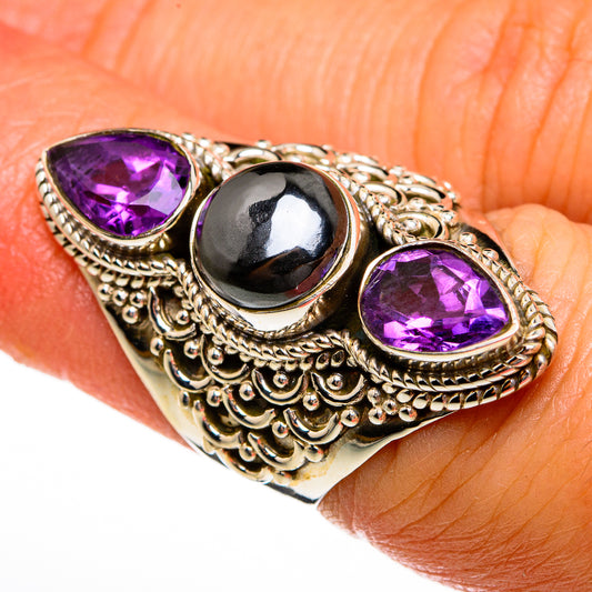 Hematite, Amethyst Rings handcrafted by Ana Silver Co - RING78010