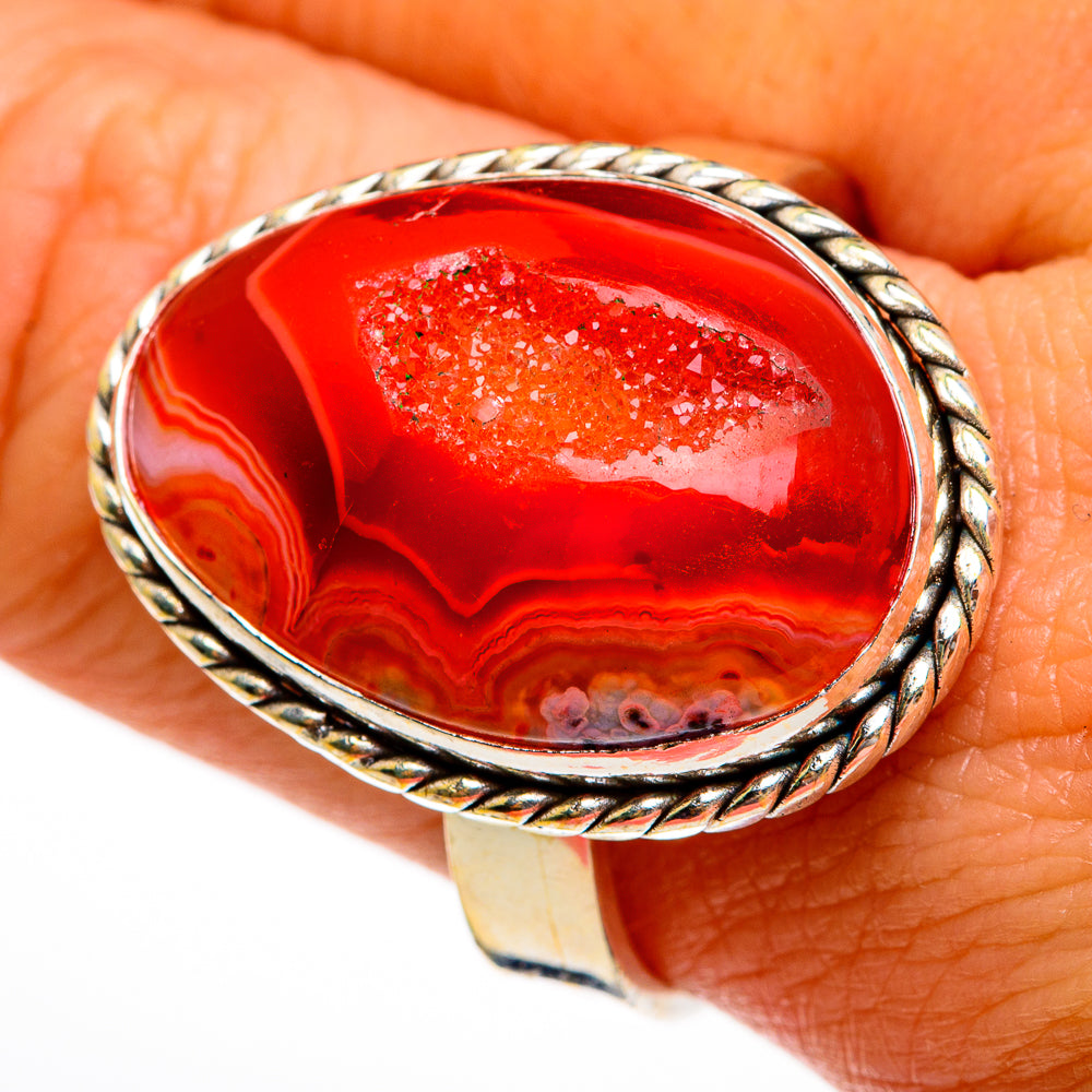 Red Agate Druzy Rings handcrafted by Ana Silver Co - RING78125