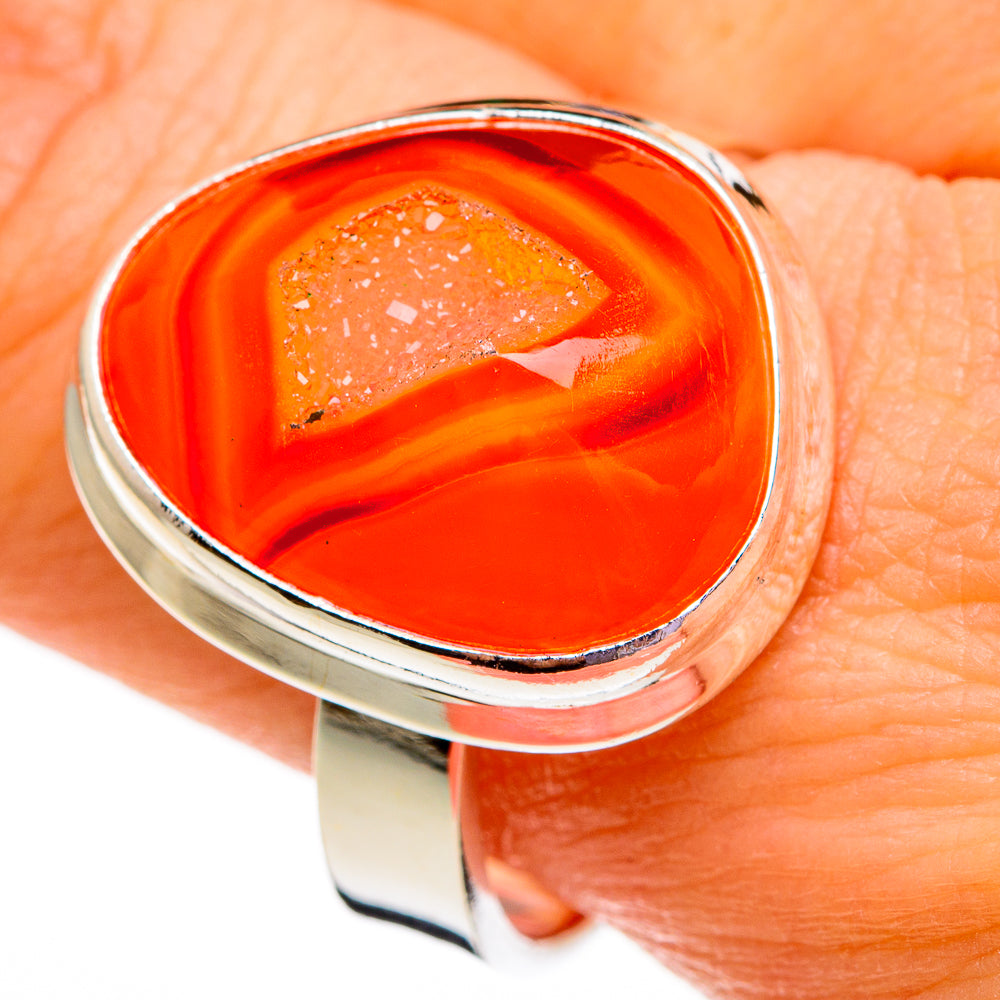 Orange Agate Druzy Rings handcrafted by Ana Silver Co - RING78308