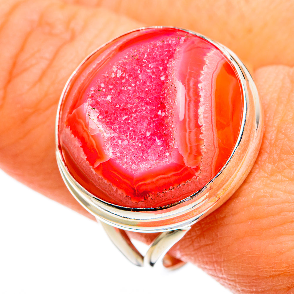 Pink Agate Druzy Rings handcrafted by Ana Silver Co - RING78332