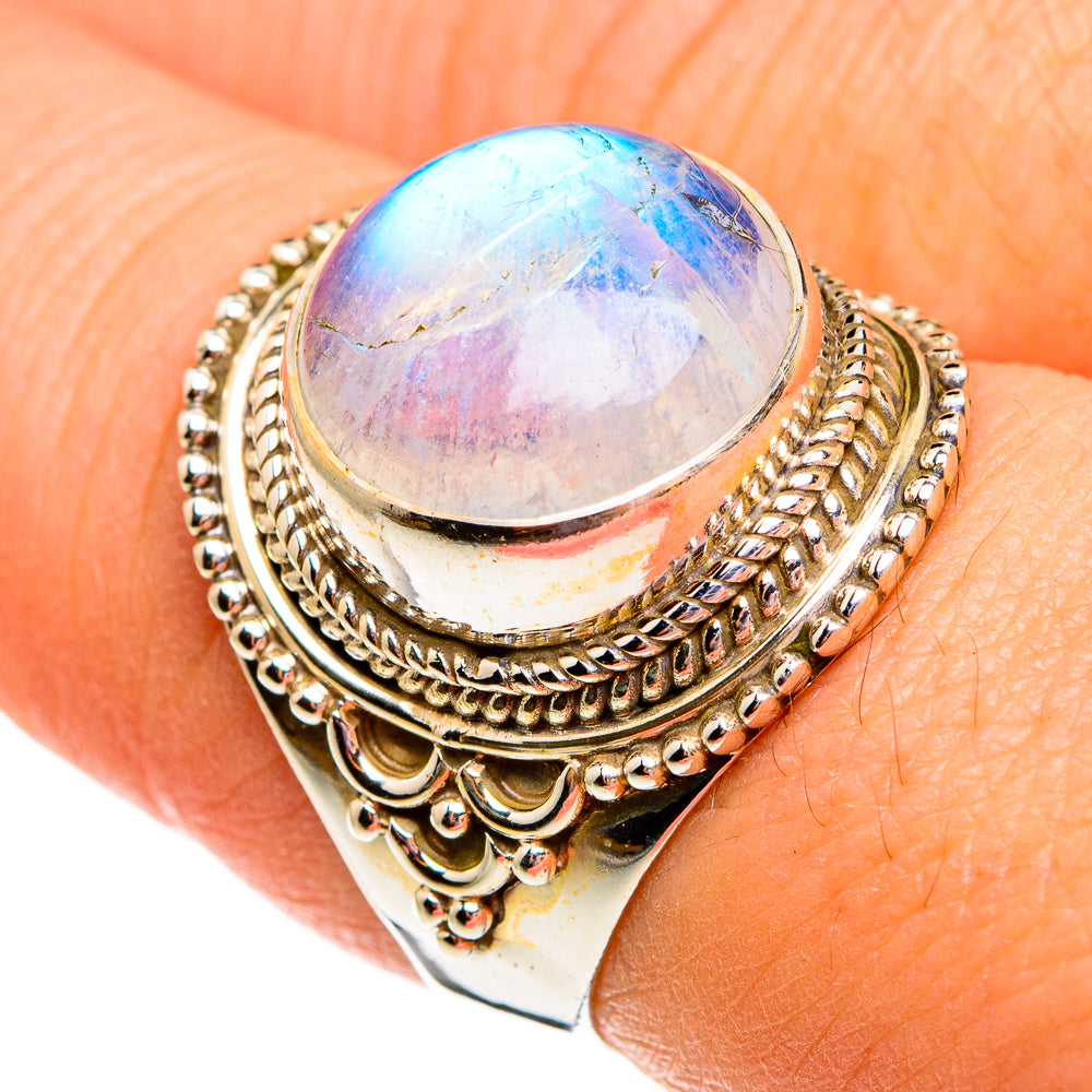 Rainbow Moonstone Rings handcrafted by Ana Silver Co - RING78344