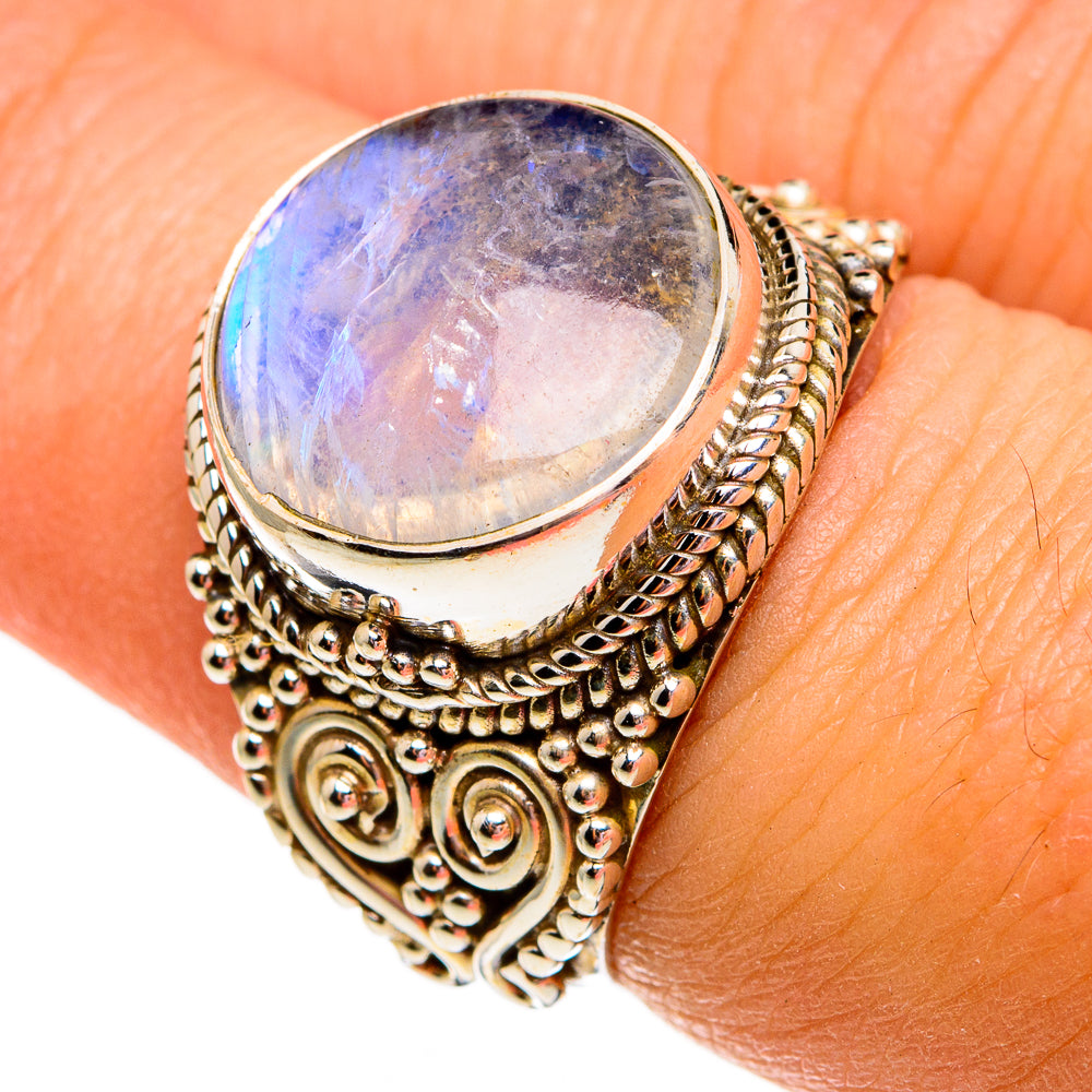 Rainbow Moonstone Rings handcrafted by Ana Silver Co - RING78405