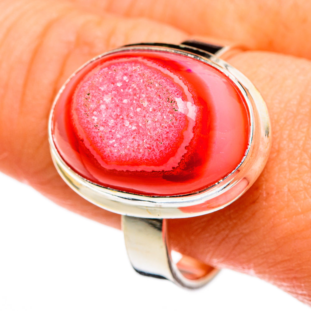 Pink Agate Druzy Rings handcrafted by Ana Silver Co - RING78415