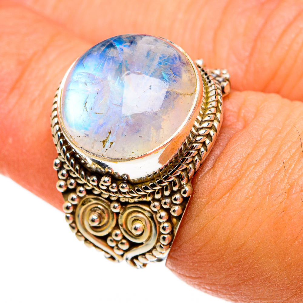 Rainbow Moonstone Rings handcrafted by Ana Silver Co - RING78423