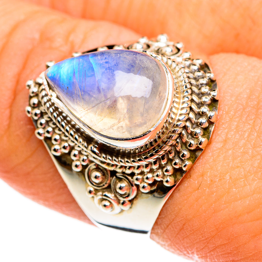 Rainbow Moonstone Rings handcrafted by Ana Silver Co - RING78433