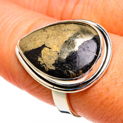 Pyrite In Black Onyx Rings handcrafted by Ana Silver Co - RING78436