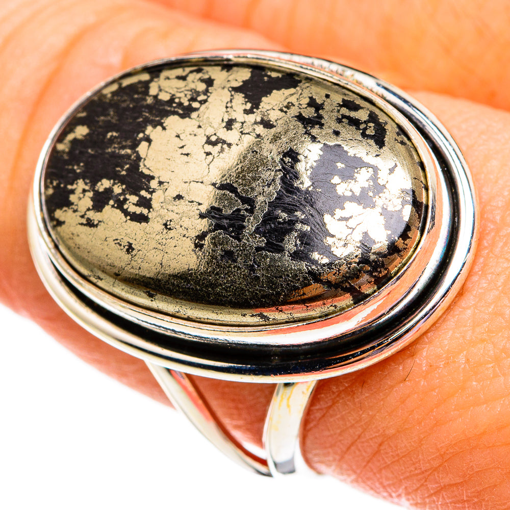 Pyrite In Black Onyx Rings handcrafted by Ana Silver Co - RING78437