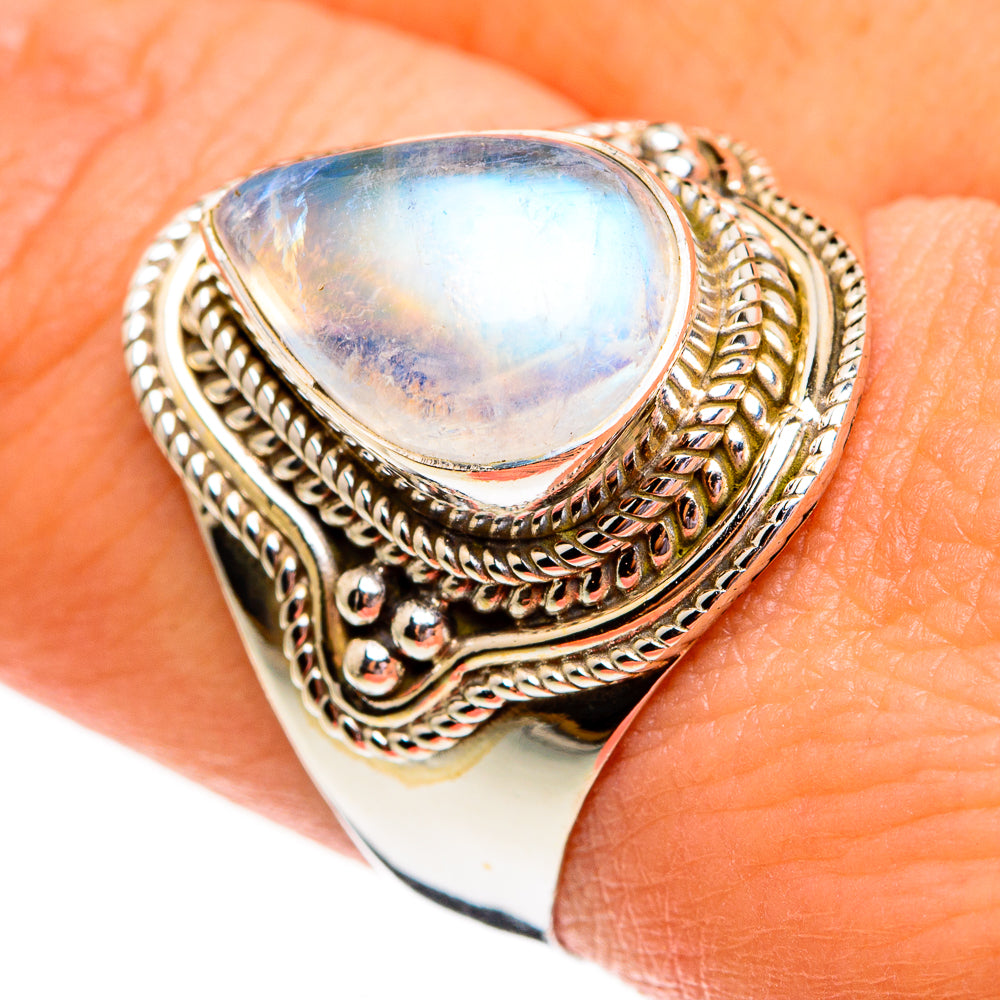 Rainbow Moonstone Rings handcrafted by Ana Silver Co - RING78441