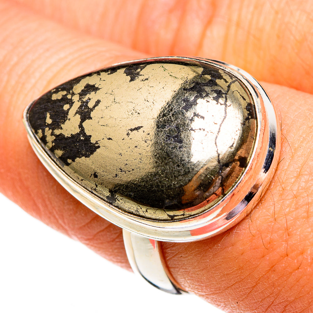 Pyrite In Black Onyx Rings handcrafted by Ana Silver Co - RING78442