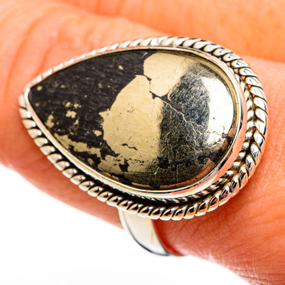 Pyrite In Black Onyx Rings handcrafted by Ana Silver Co - RING78445