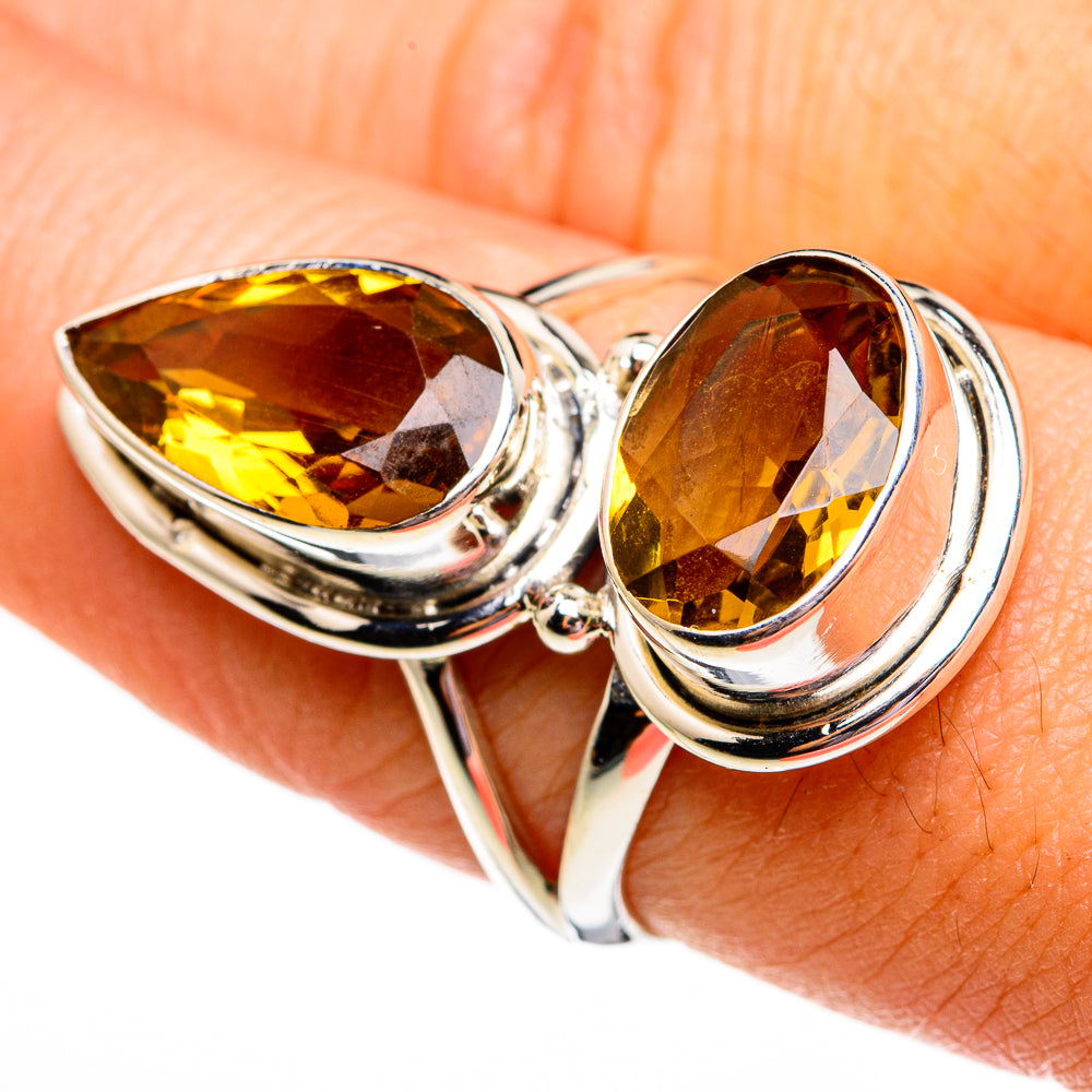 Sterling silver ring with large faceted oval citrine stones, double band