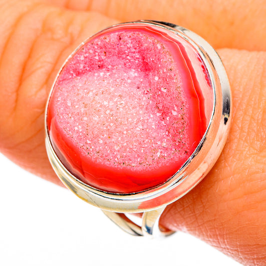 Pink Agate Druzy Rings handcrafted by Ana Silver Co - RING78517