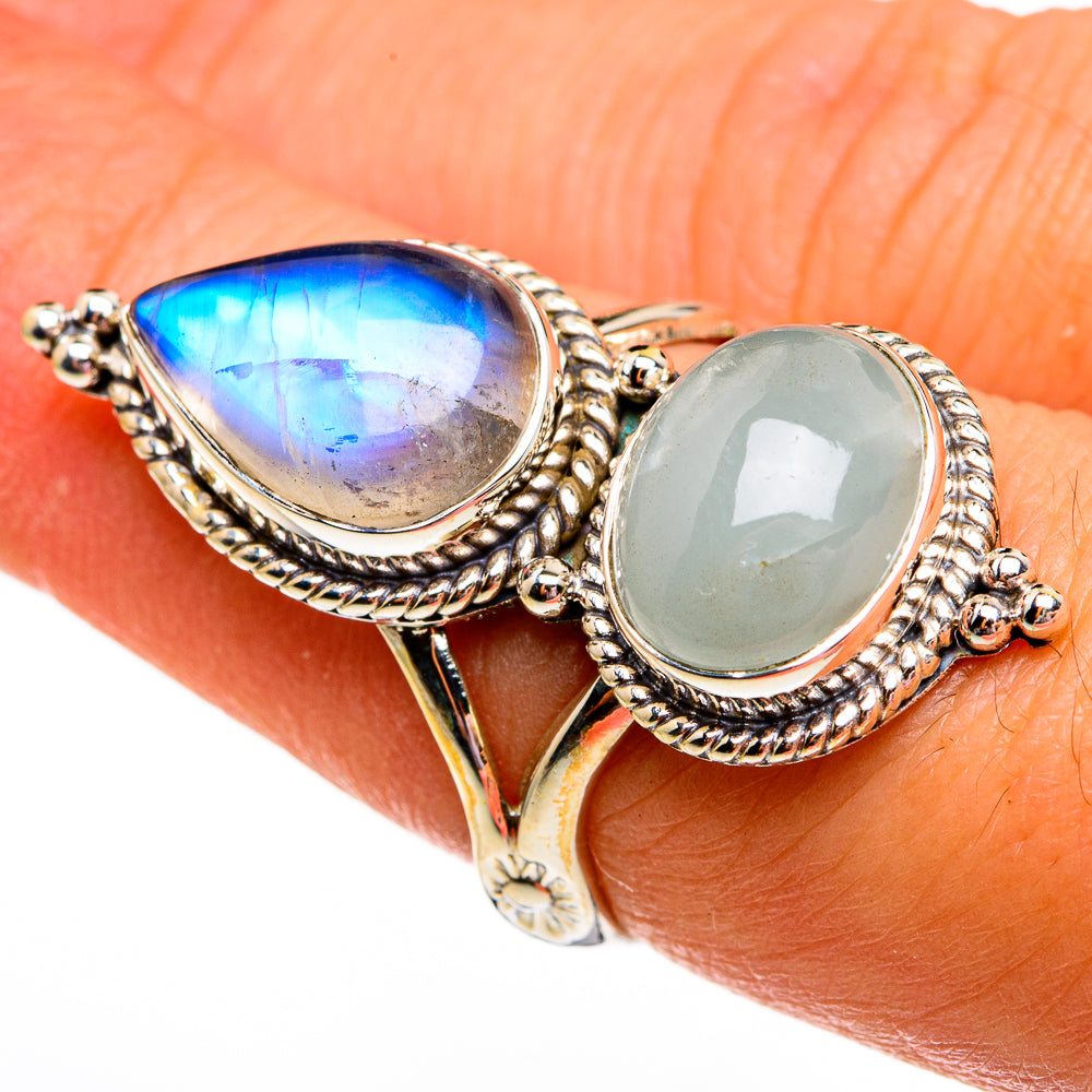 Rainbow Moonstone Rings handcrafted by Ana Silver Co - RING78540