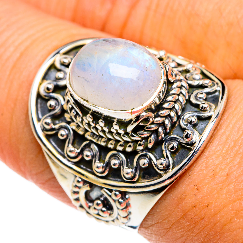 Rainbow Moonstone Rings handcrafted by Ana Silver Co - RING78790