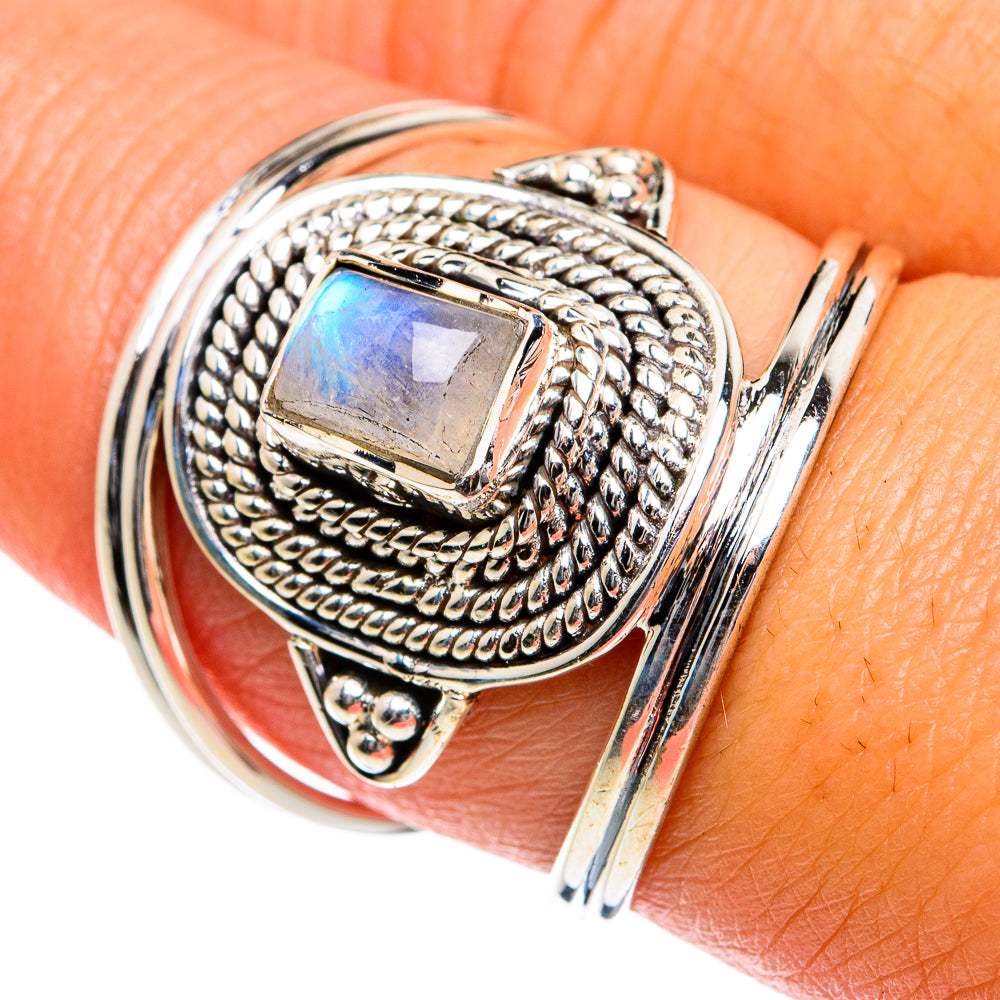 Rainbow Moonstone Rings handcrafted by Ana Silver Co - RING78822