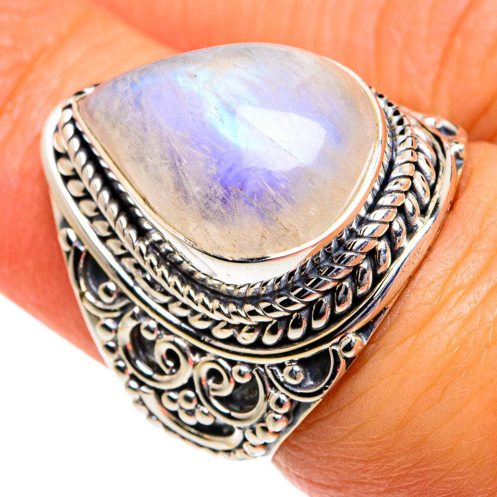 Rainbow Moonstone Rings handcrafted by Ana Silver Co - RING78931
