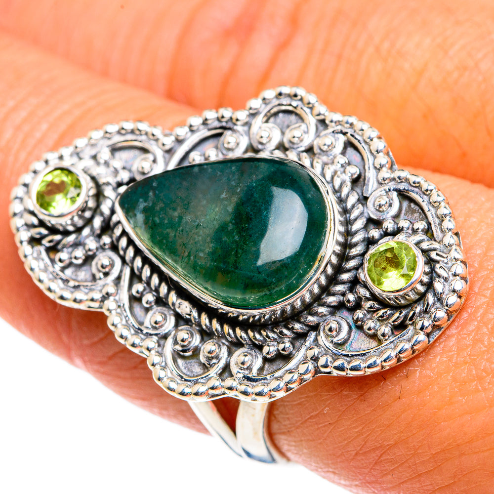 Green Moss Agate Rings handcrafted by Ana Silver Co - RING78946