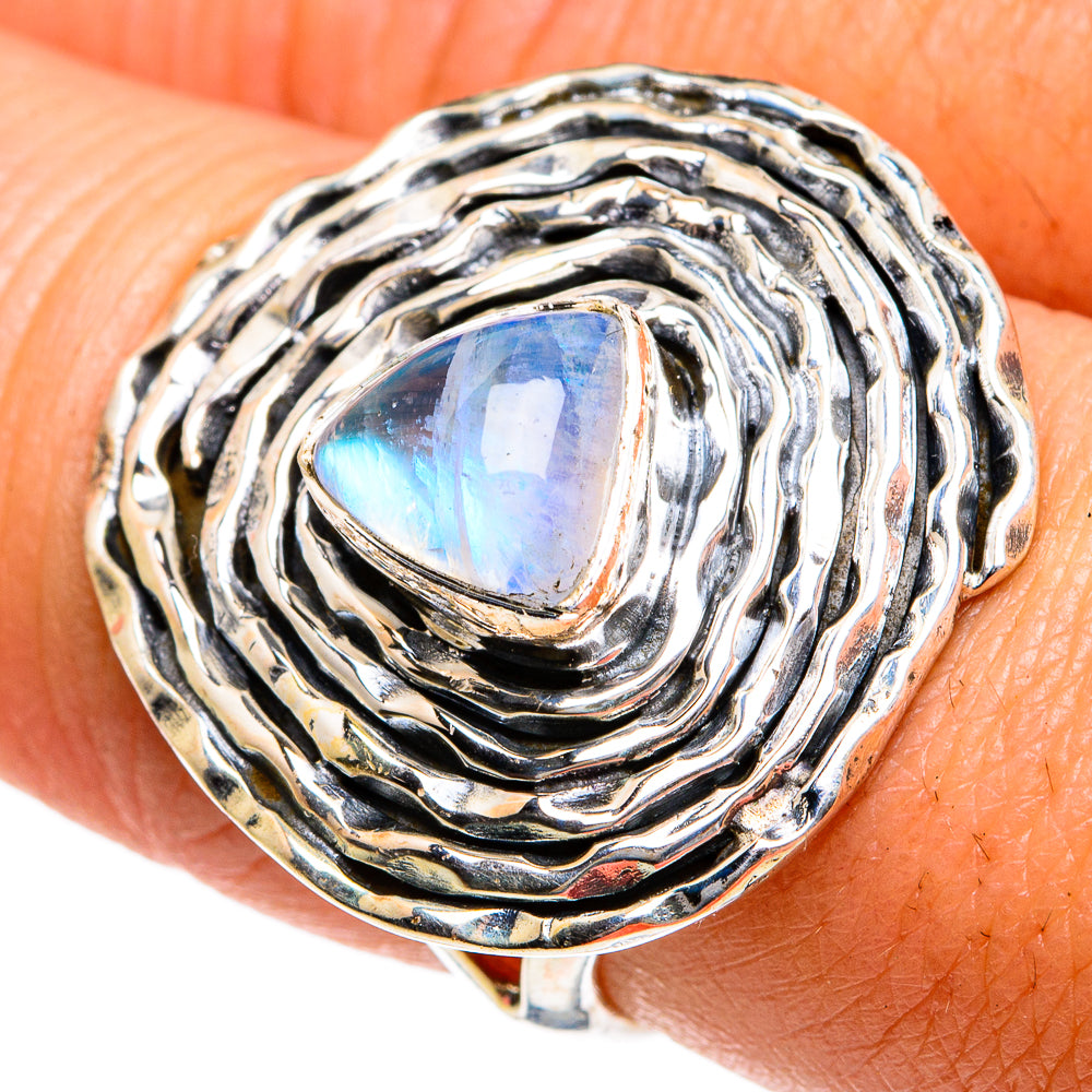 Rainbow Moonstone Rings handcrafted by Ana Silver Co - RING79005