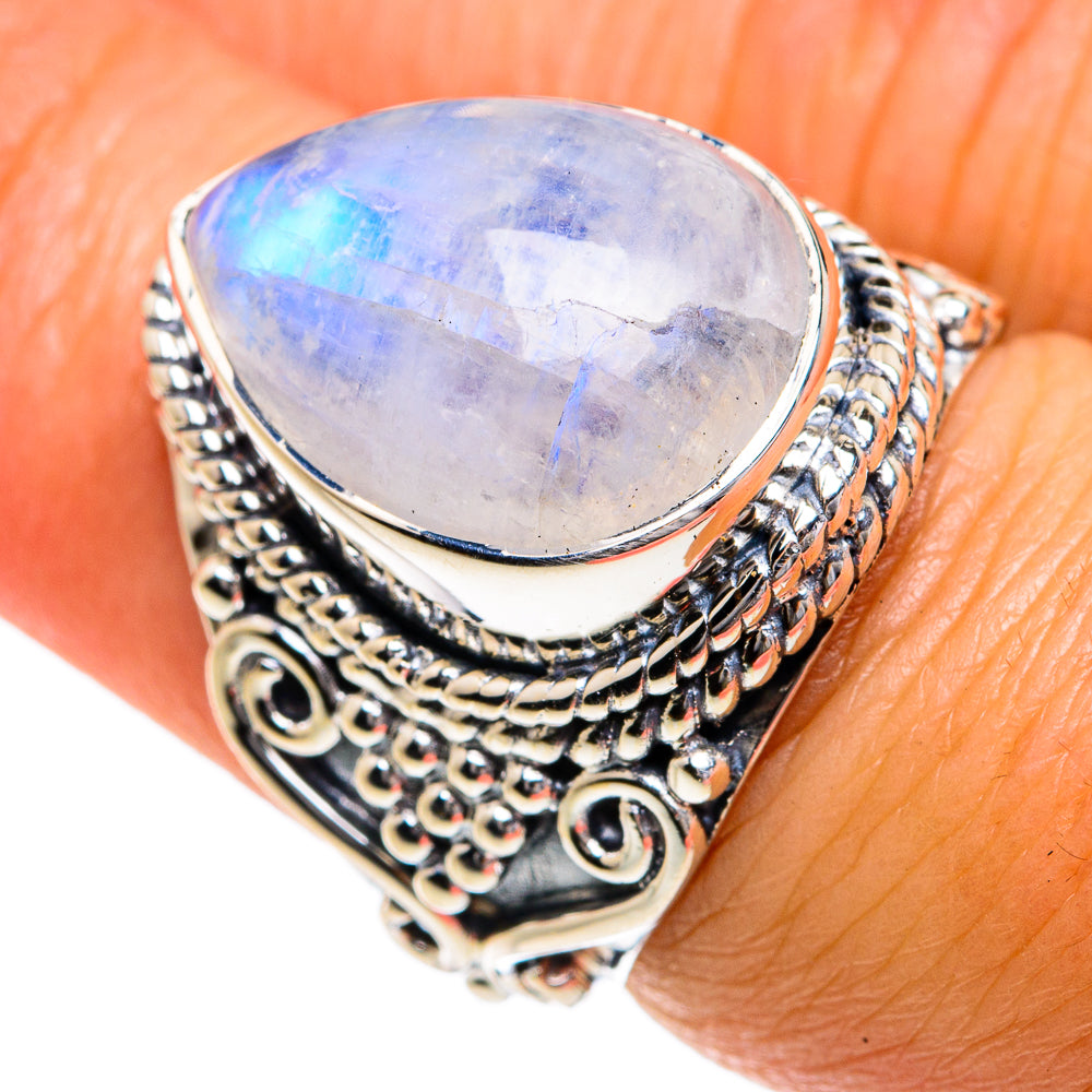 Rainbow Moonstone Rings handcrafted by Ana Silver Co - RING79006