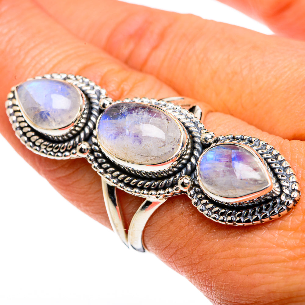 Rainbow Moonstone Rings handcrafted by Ana Silver Co - RING79033
