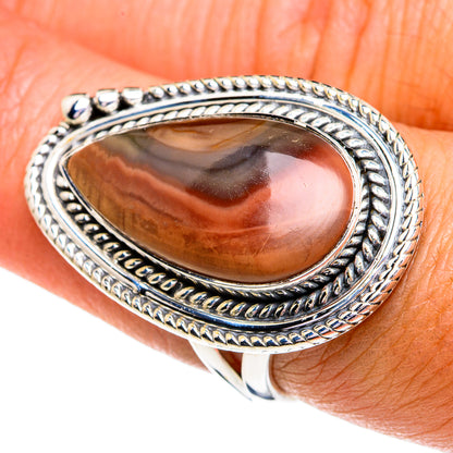 Oval imperial jasper ring with braided 925 sterling silver bezel, dark brown stone