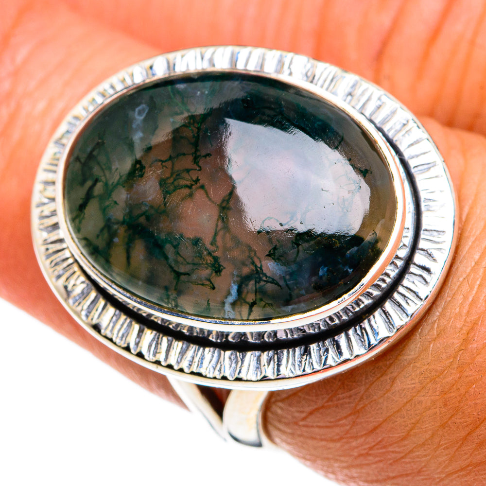 Green Moss Agate Rings handcrafted by Ana Silver Co - RING79289