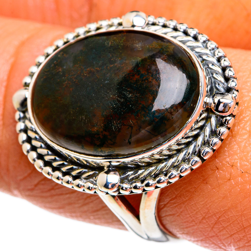 Green Moss Agate Rings handcrafted by Ana Silver Co - RING79315
