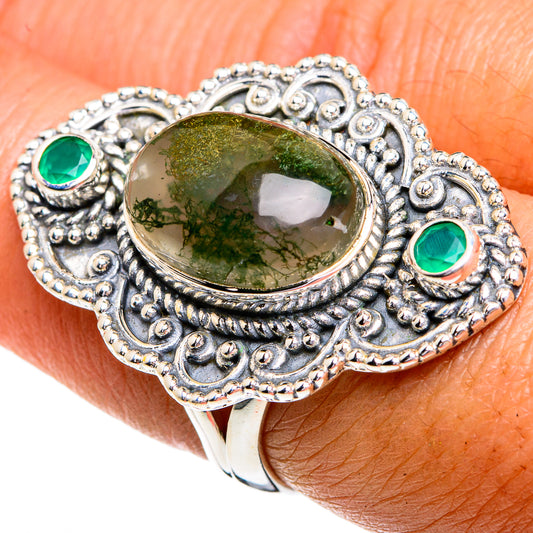 Green Moss Agate Rings handcrafted by Ana Silver Co - RING79346