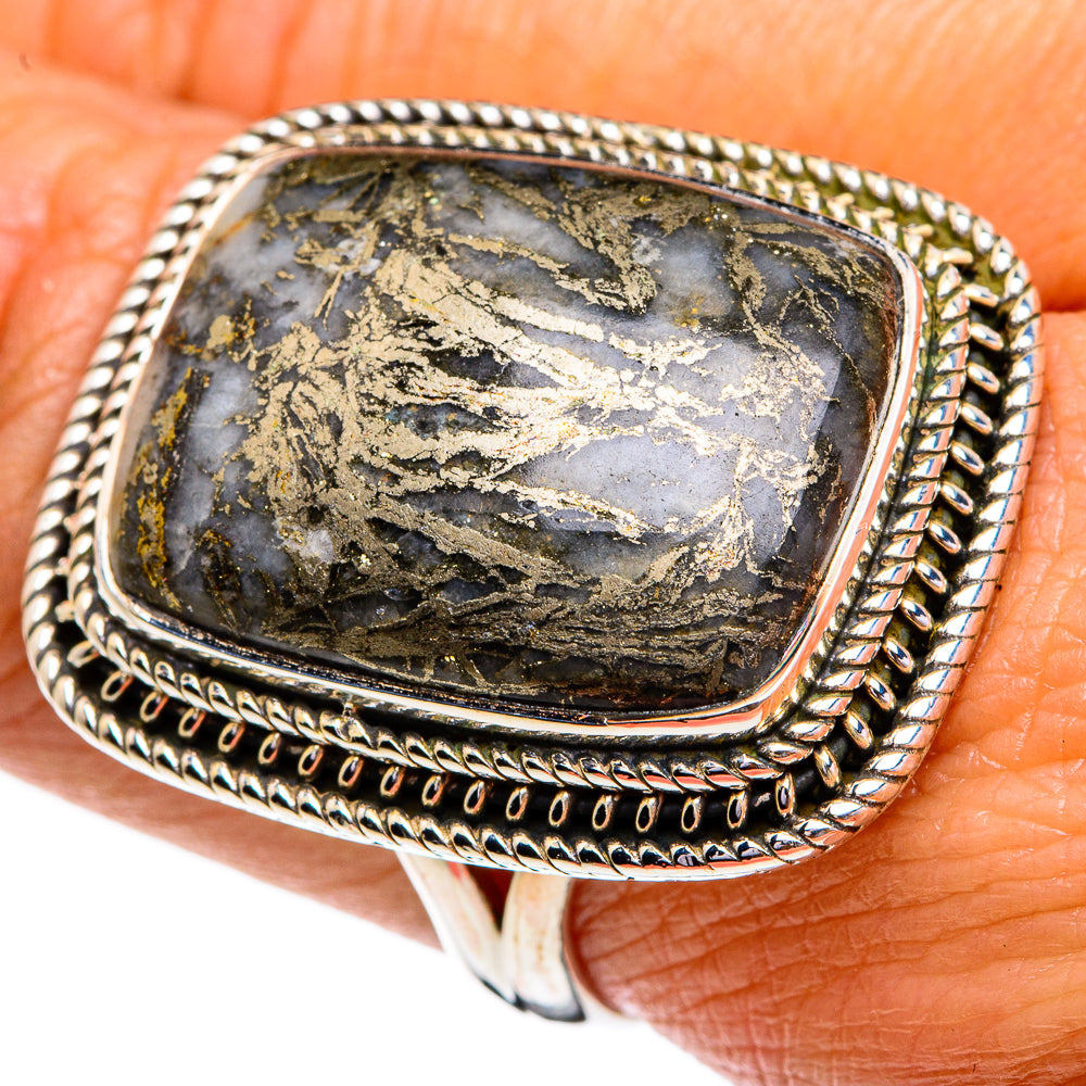 Pyrite Agate Rings handcrafted by Ana Silver Co - RING79361