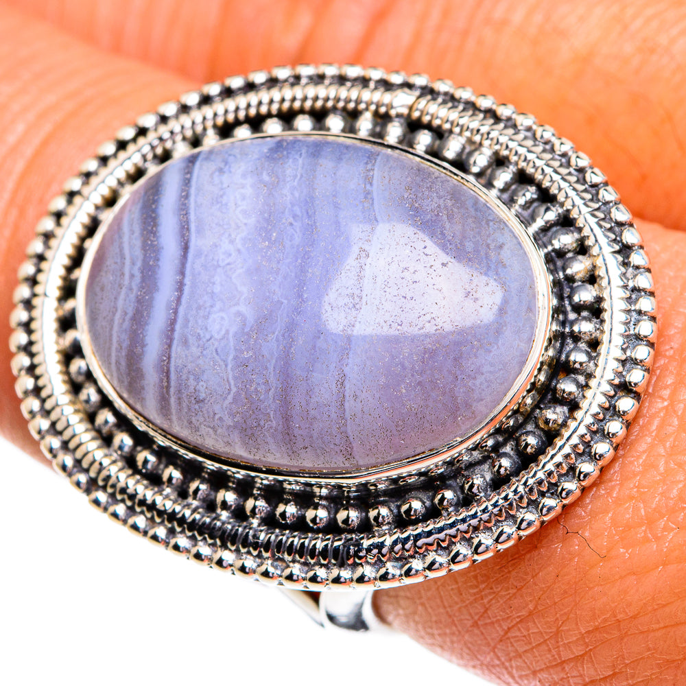 Blue Lace Agate Rings handcrafted by Ana Silver Co - RING79365