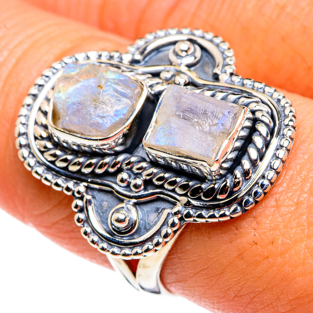Rainbow Moonstone Rings handcrafted by Ana Silver Co - RING79471