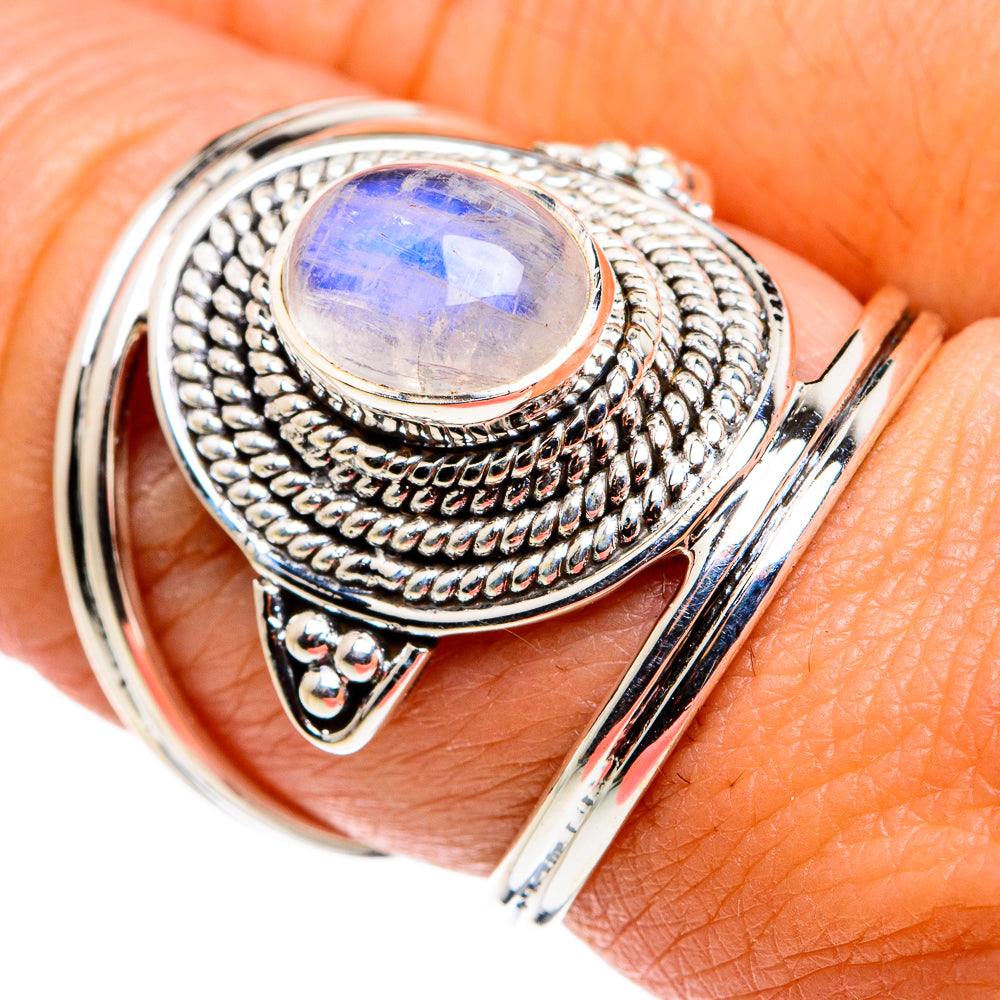 Rainbow Moonstone Rings handcrafted by Ana Silver Co - RING79502