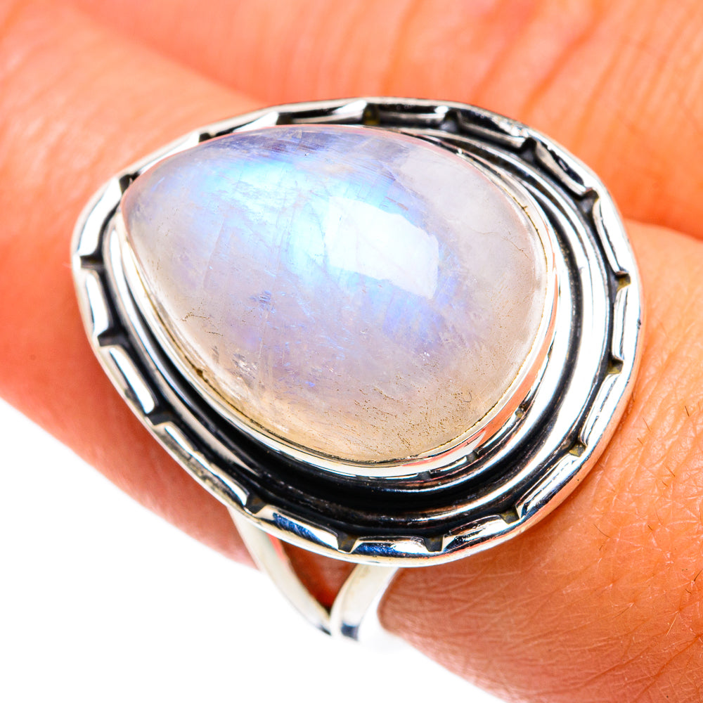 Rainbow Moonstone Rings handcrafted by Ana Silver Co - RING79503