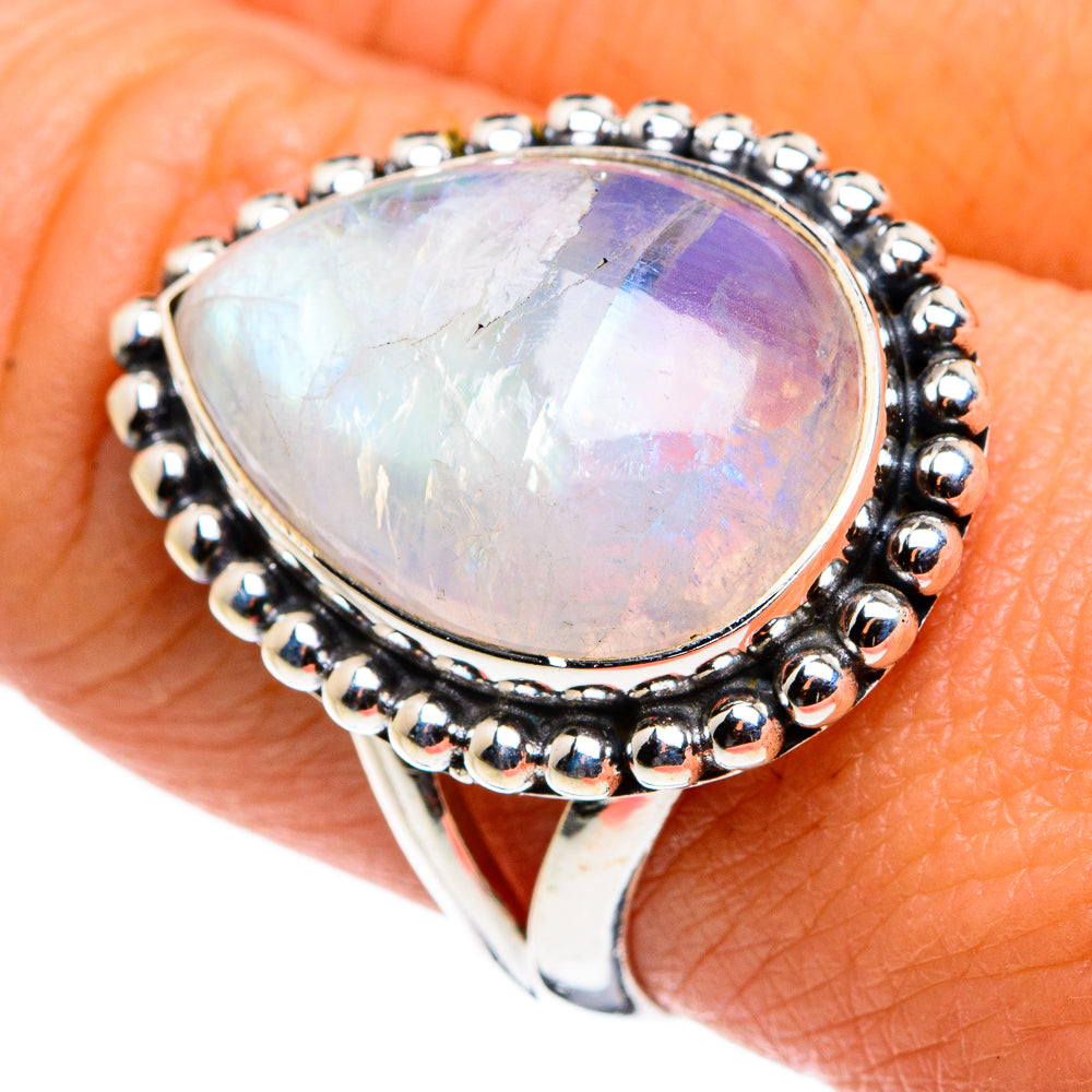 Rainbow Moonstone Rings handcrafted by Ana Silver Co - RING79562